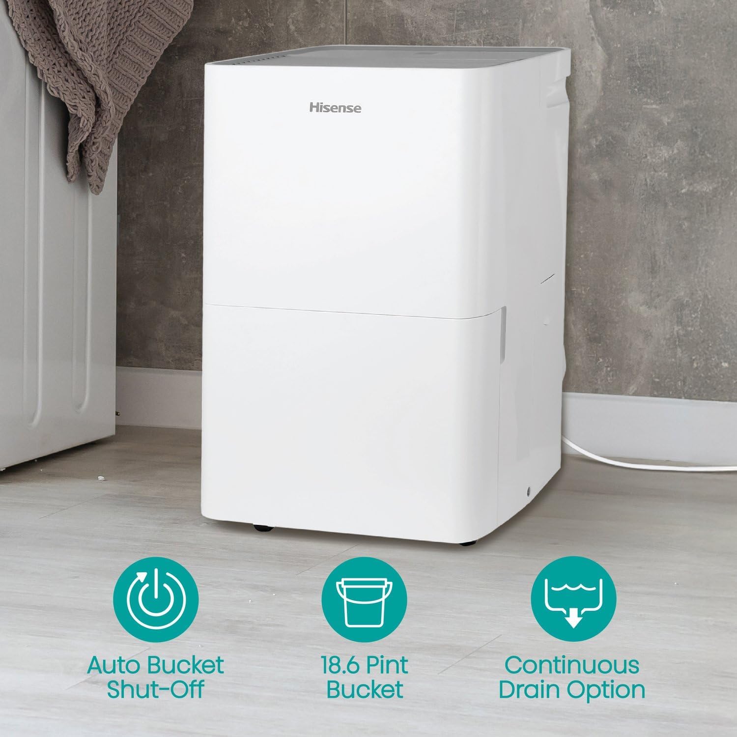 Hisense 35 Pint Compact Portable Dehumidifier with Slide-Out Bucket, Energy Efficient Quiet Humidity Absorber for Bathroom Bedroom Garage Attic Home Crawl Space, 3000 Sq. Ft.