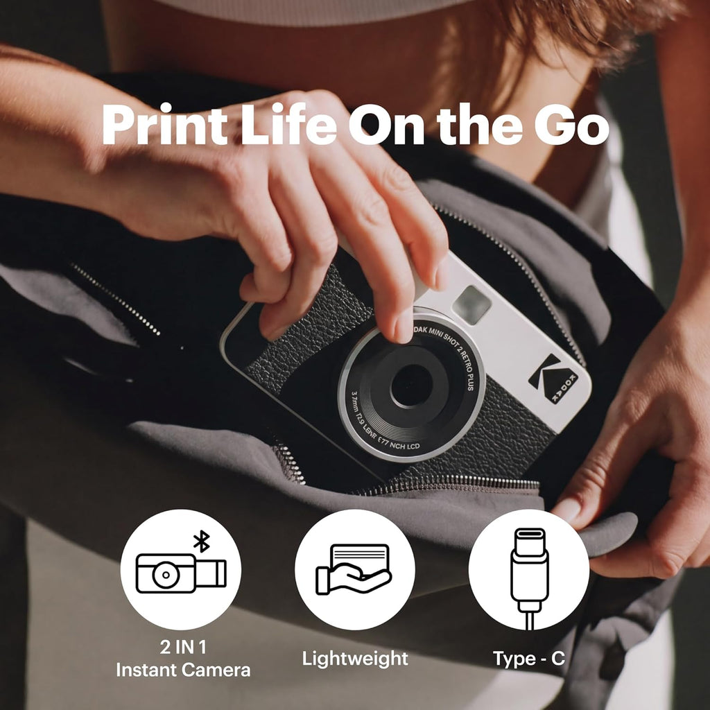 KODAK Mini Shot 2 Retro 2x3” Instant Digital Camera & Photo Printer, 38 Sheets, 2-in-1 Portable Print Camera, Bluetooth Smartphone Printer for iOS & Android, 4PASS Dye Sublimation, White