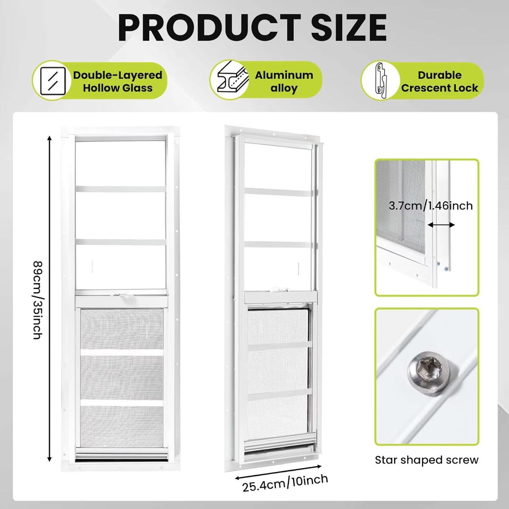 2 Pack Shed Windows, 10"x35" Sliding Windows, Transom Window with Tempered Glass for Shed, Chicken Coop, Playhouse, Household, Garage, Barns (White)