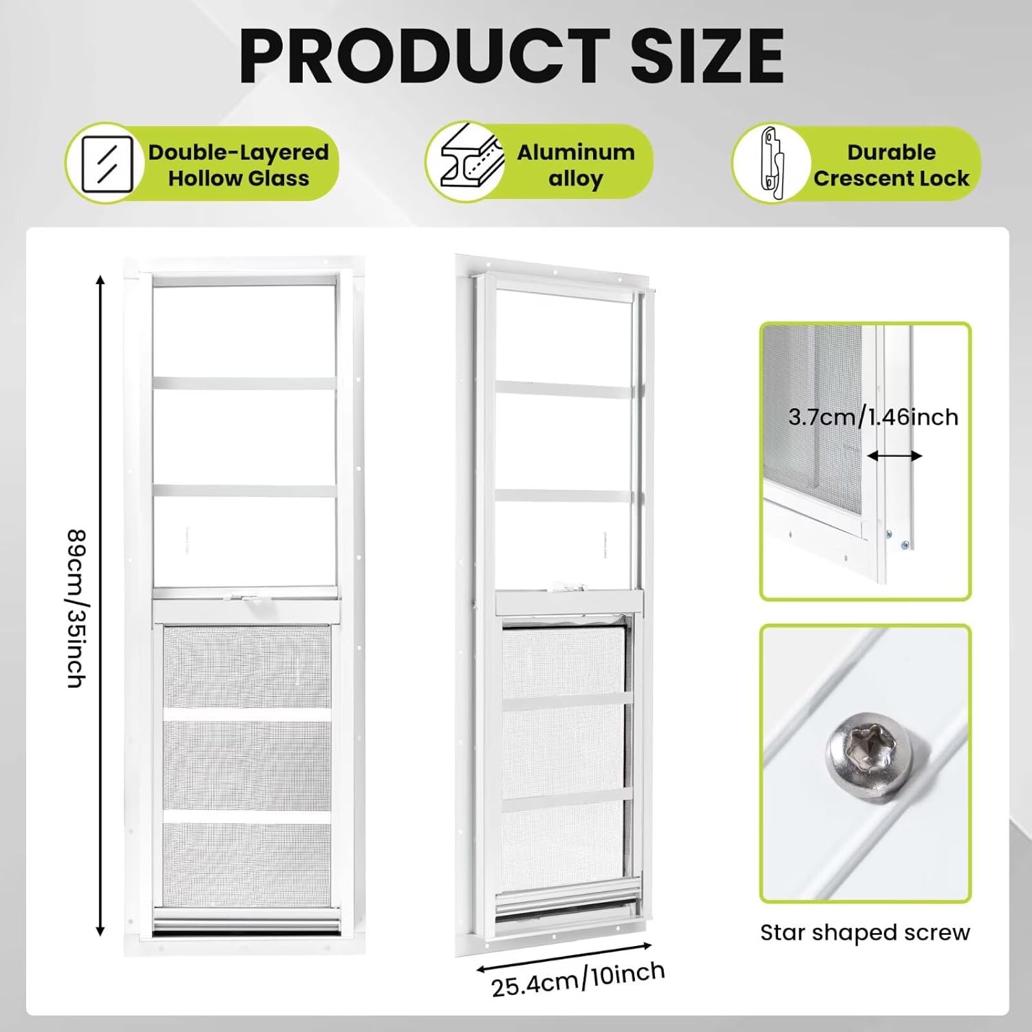 2 Pack Shed Windows, 10"x35" Sliding Windows, Transom Window with Tempered Glass for Shed, Chicken Coop, Playhouse, Household, Garage, Barns (White)