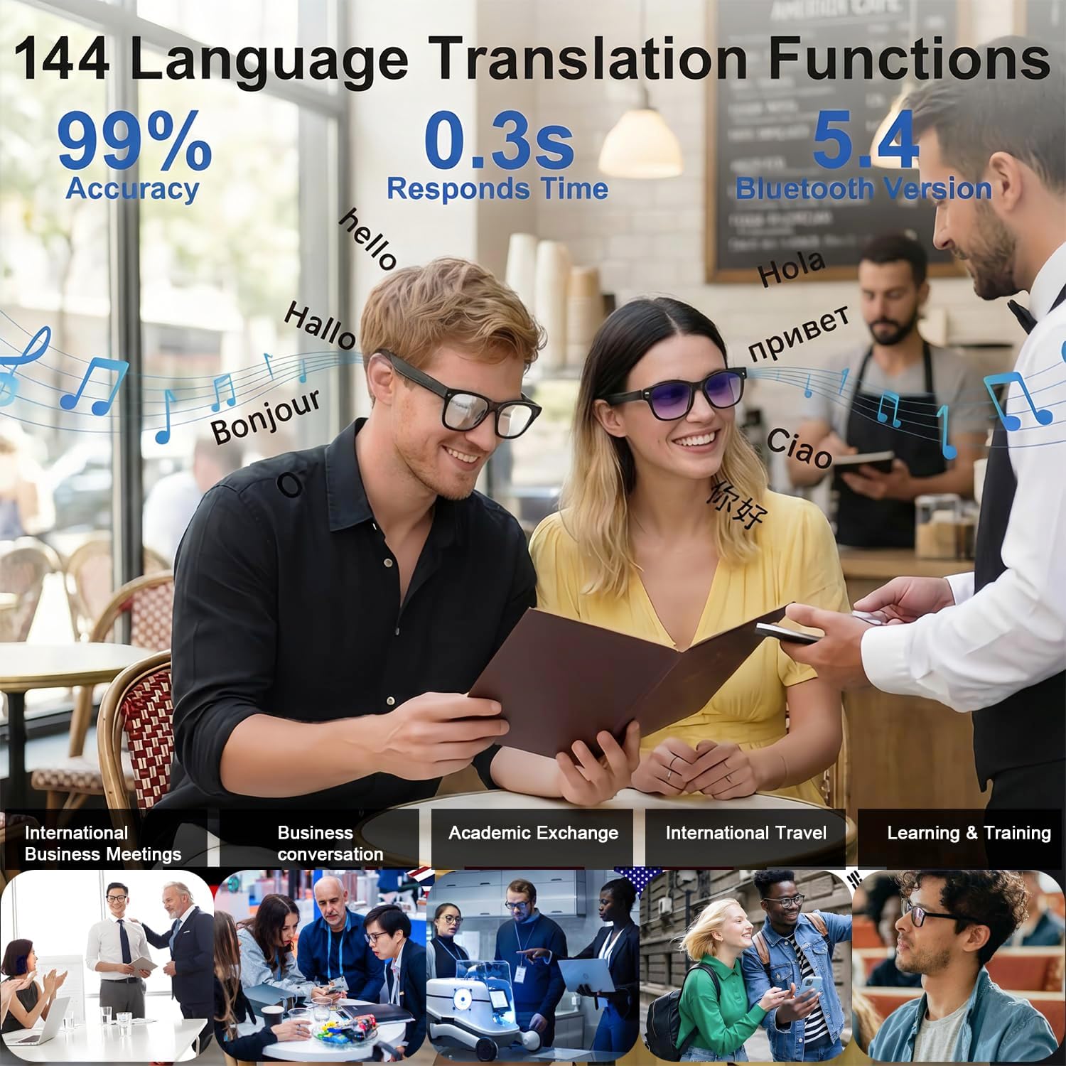 AI Smart Glasses with Camera, 8MP HD Bluetooth Camera Glasses, 1080P Video Recording Sunglasses for Women Men, Real Time Translation, Voice Assistant, Open-Ear Audio for Travel, Work Vlog (3 lenses)