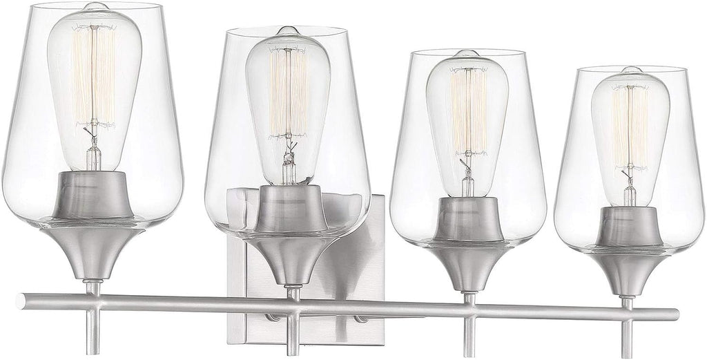 Savoy Essentials 8-4030-4-SN Octave Bohemian Clear Glass Bathroom Vanity Wall Light, 4-Light 240 Total Watts, 10" H x 29" W, Satin Nickel