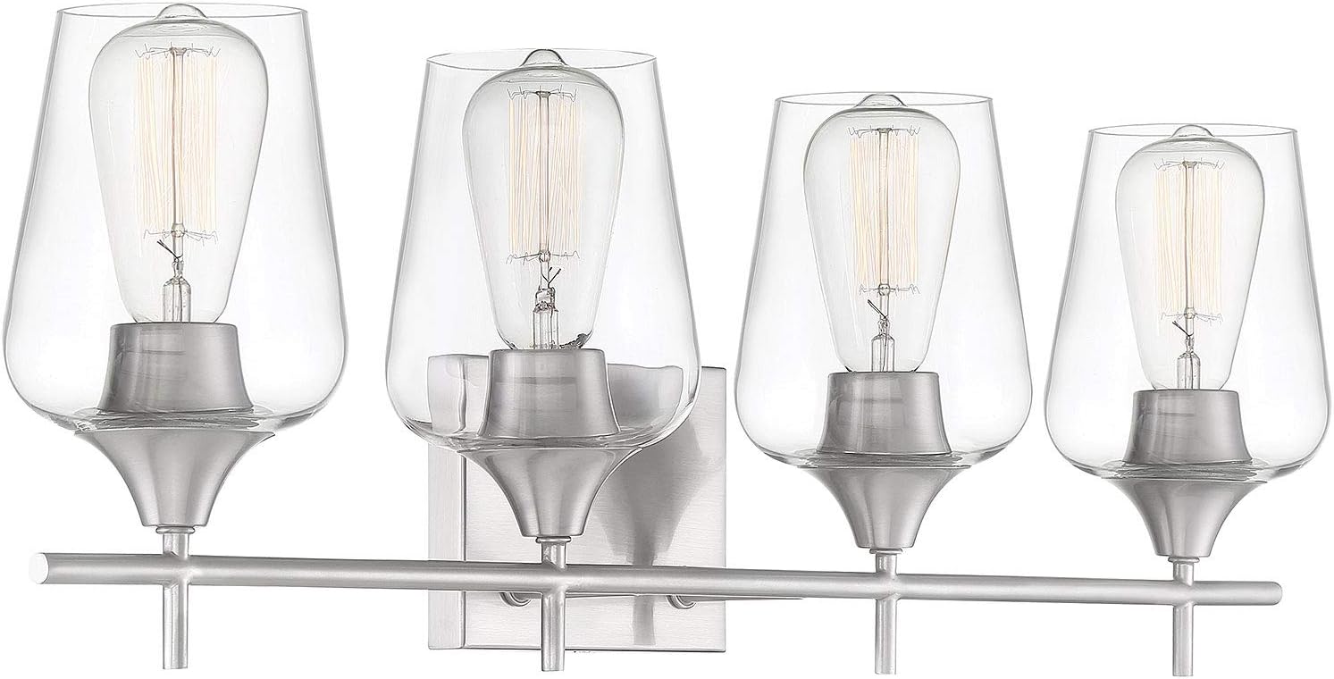 Savoy Essentials 8-4030-4-SN Octave Bohemian Clear Glass Bathroom Vanity Wall Light, 4-Light 240 Total Watts, 10" H x 29" W, Satin Nickel