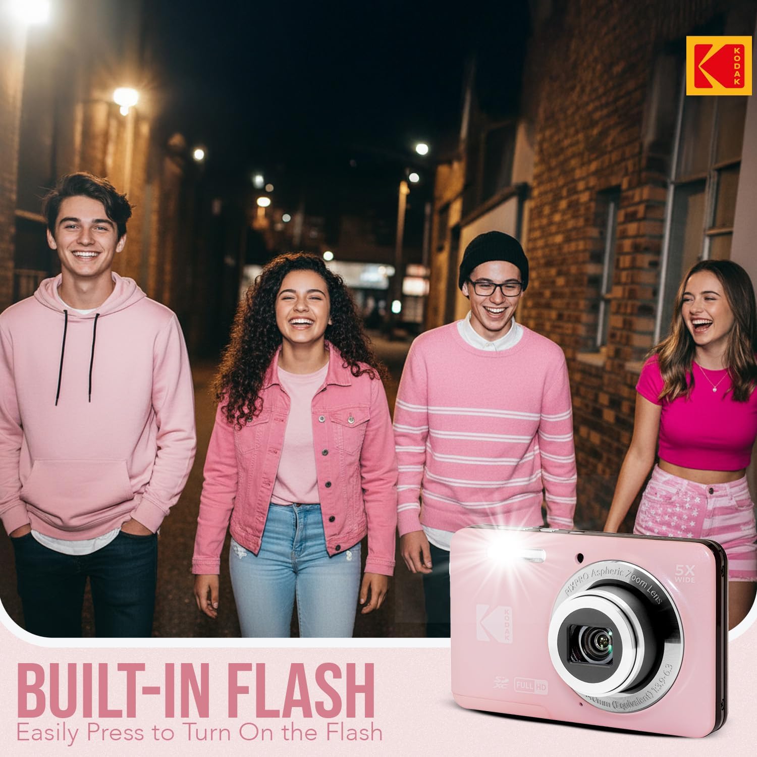 Kodak PixPro Friendly Zoom FZ55 16MP 1080p Full HD Digital Camera with 5X Optical Zoom Vlogging Camera (Pastel Pink)