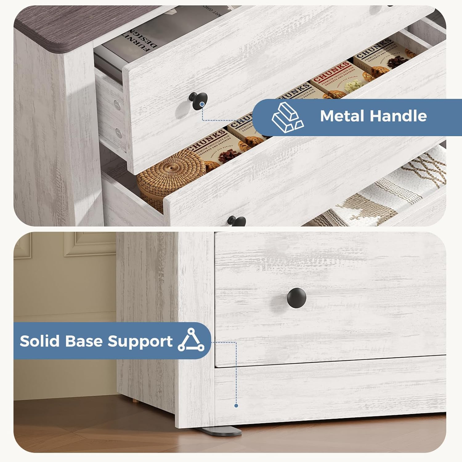 DUMOS Home Storage for Living Room, Wood Cabinet with 6 Drawers, 59" Wide TV Stand with Metal Handles, Storage Organizer for Bedroom, Entryway and Home Office, Wood