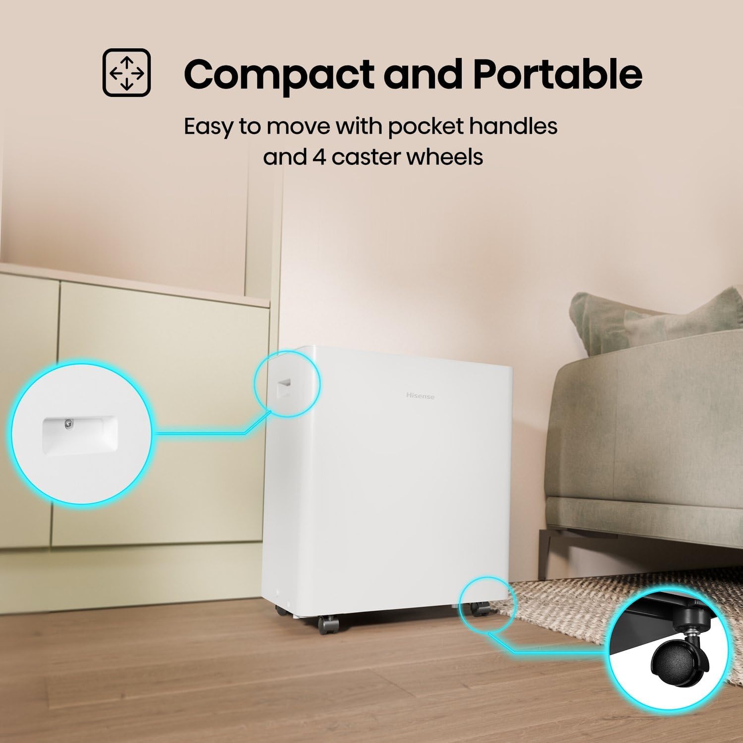 Hisense 50 Pint Lift-Up Portable Dehumidifier with Built-In Pump in White, Energy Efficient Quiet Moisture Extractor for Bathroom Bedroom Garage Attic Home House Crawl Space