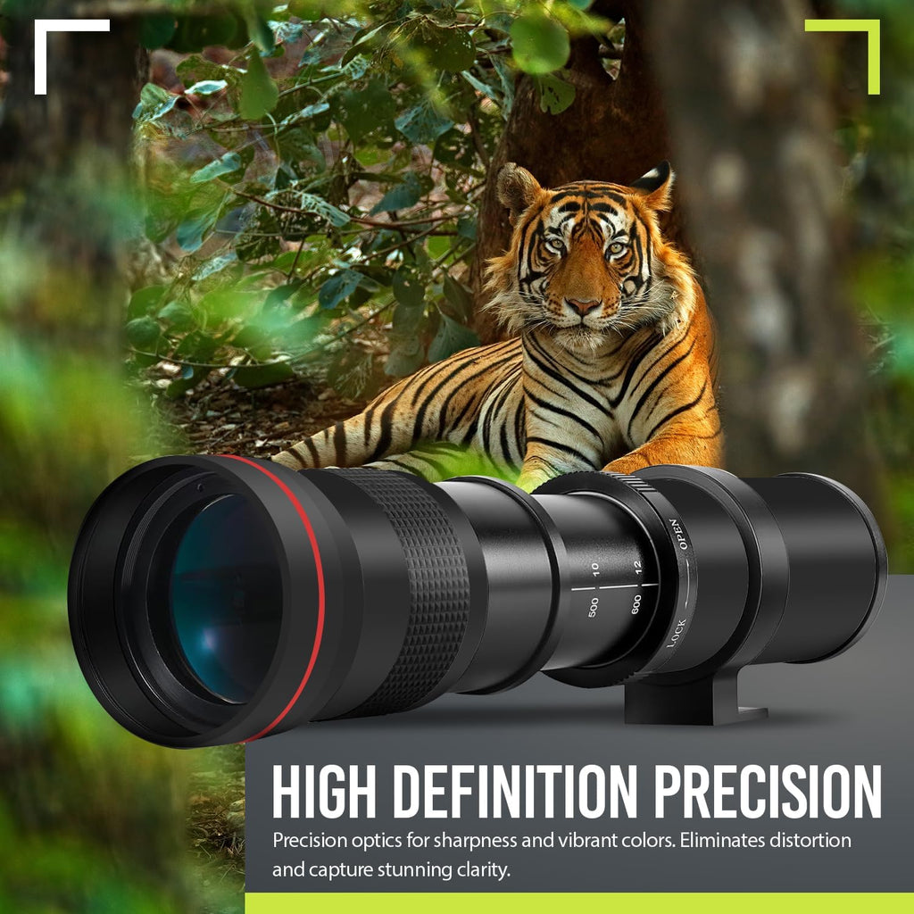 High-Power 420-1600mm f/8.3 HD Manual Telephoto Zoom Lens for Canon EOS 70D, 80D, 90D, Rebel T3, T3i, T5, T5i, T6i, T6s, T7, T7I, T8I, SL3, EOS 5D, EOS5D IV, 6D II, 7D II SLR Cameras