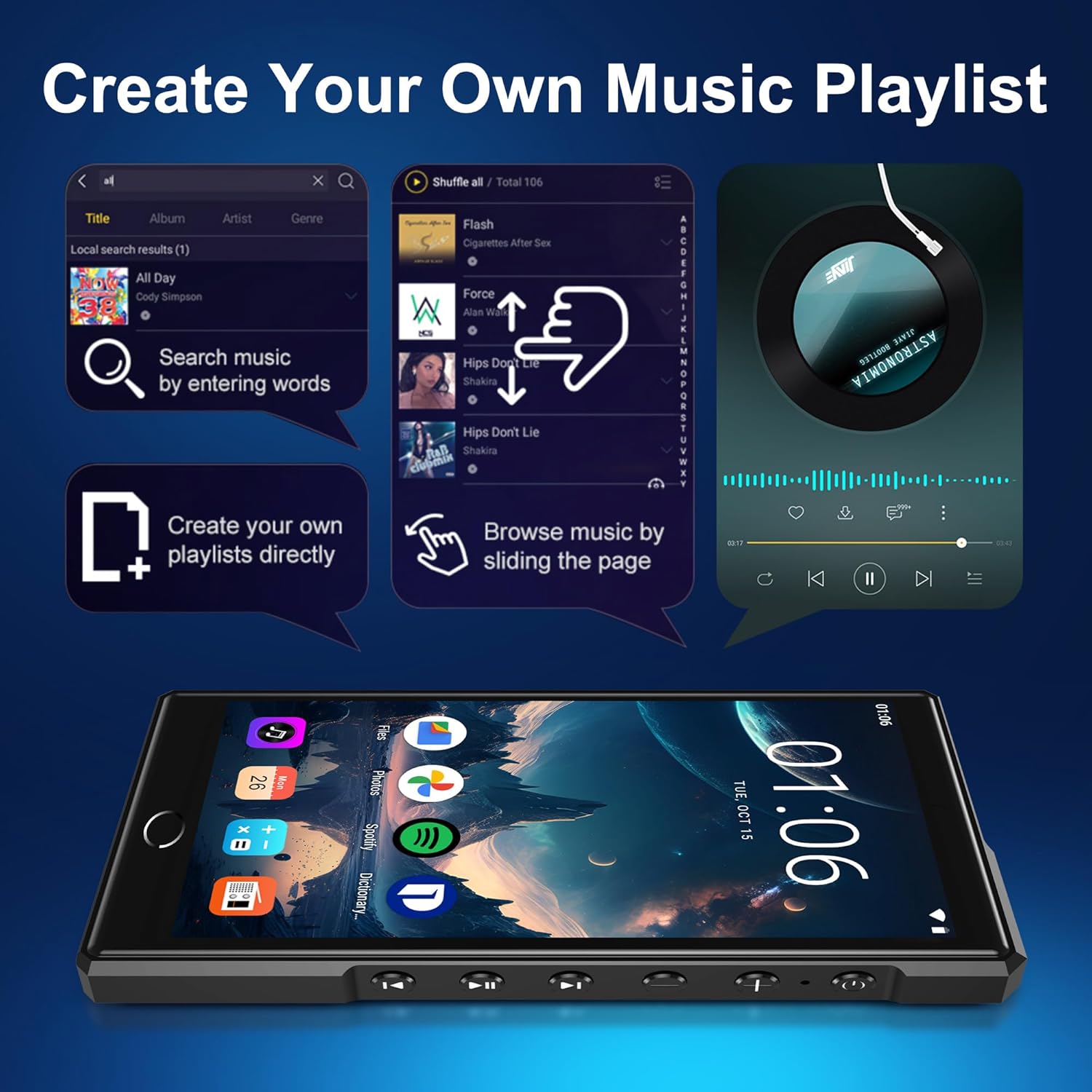 144GB Smart MP3 Player with Bluetooth and WiFi,KeenPlus MP4 4.3" Touch Screen and Android 13 Supports Latest Apps & Browsing,Pre-Installed Spotify,Amazon Music & Mainstream Apps,Parental Controls