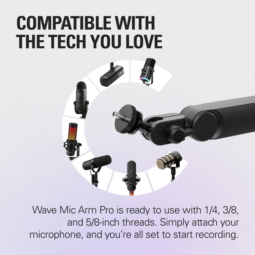 Elgato Wave Mic Arm Pro - 360° Rotatable Low Profile Gas Spring Microphone Arm, Works Mics/Shure SM7B/HyperX QuadCast/Rode/Blue Yeti & More – for Broadcasting/Podcasting/Streaming