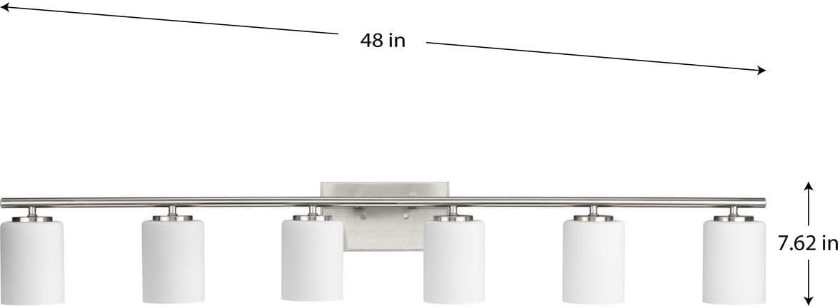 Progress Lighting Replay Collection 48 in. 6-Light Brushed Nickel Etched White Glass Modern Bath Vanity Light