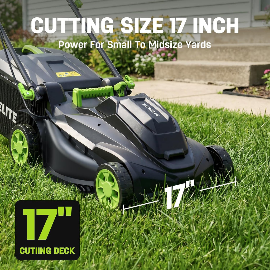 STEELITE 40V 17" Electric Lawn Mower & 12" String Trimmer & 500CFM Leaf Blower Combo Set, 3-in-1 Yard Care Kit with 3x4.0Ah Batteries & Dual Chargers