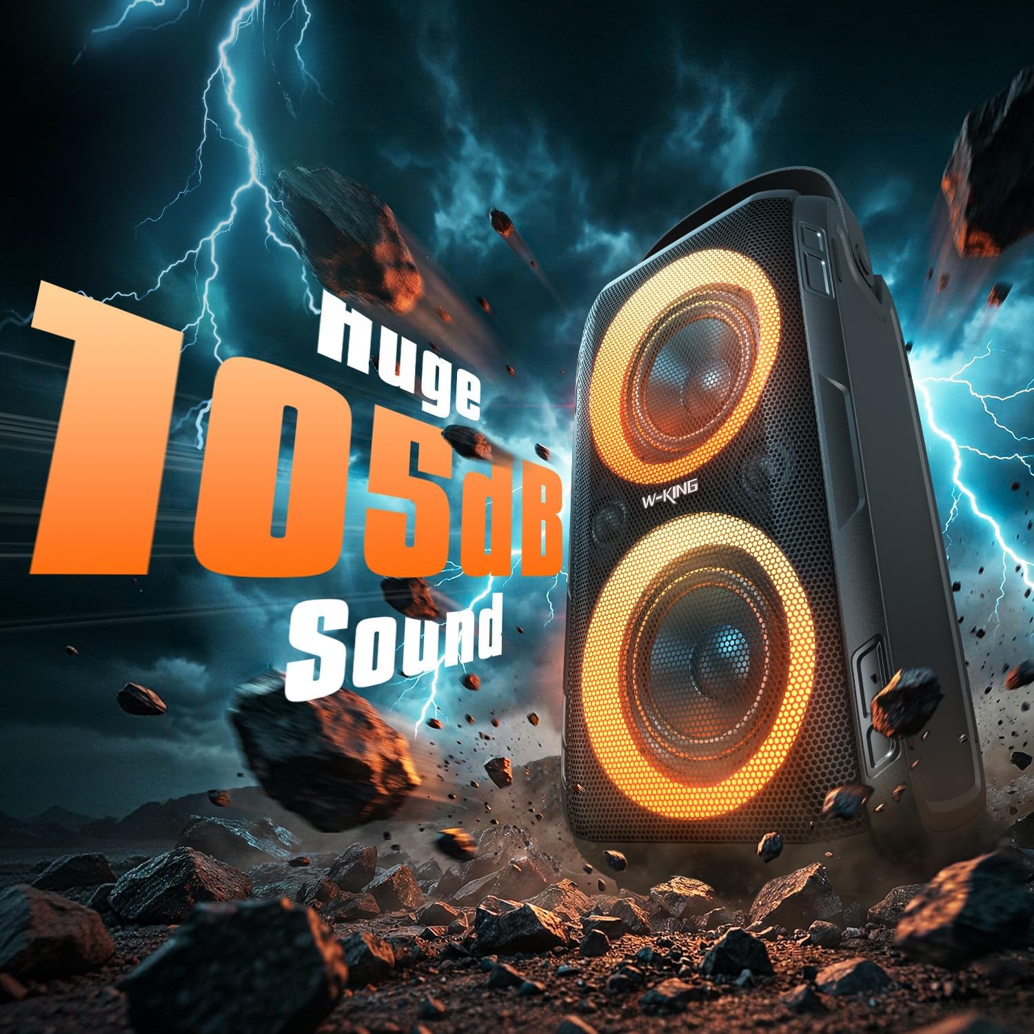 W-KING Party Bluetooth Speaker Boom Box, 180W Max Big Large Loudest Wireless Outdoor Portable Speaker 4 Drivers with 2*4.04'' Subwoofer, 80W HD Huge 105dB Pulse Natur Deep Bass, IPX5/24H/EQ/USB/TF/AUX