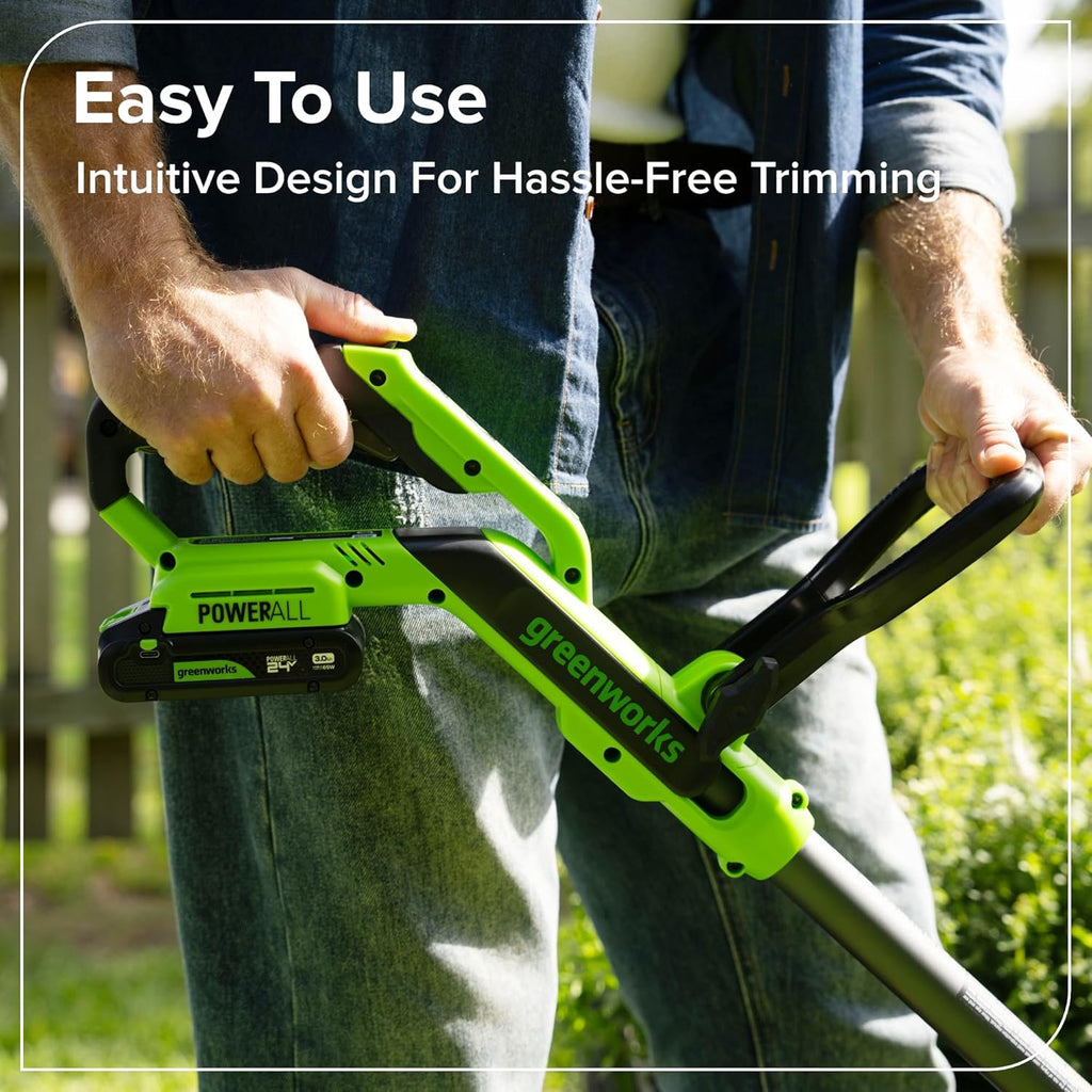 Greenworks 24V 12" Brushless String Trimmer Kit, 2-in-1 Trimmer & Edger, Adjustable Shaft, 3.0Ah USB-C Battery, 65W USB-C Charger, 10 Blades, 3-Year Warranty