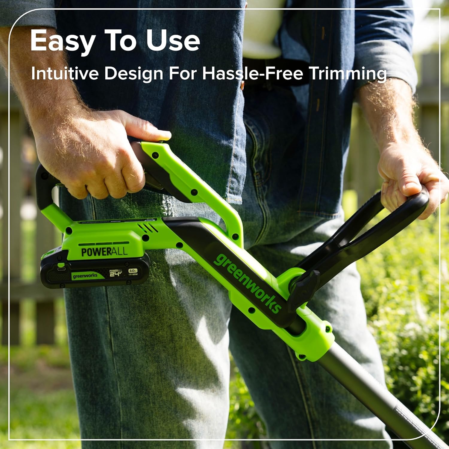 Greenworks 24V 12" Brushless String Trimmer Kit, 2-in-1 Trimmer & Edger, Adjustable Shaft, 3.0Ah USB-C Battery, 65W USB-C Charger, 10 Blades, 3-Year Warranty