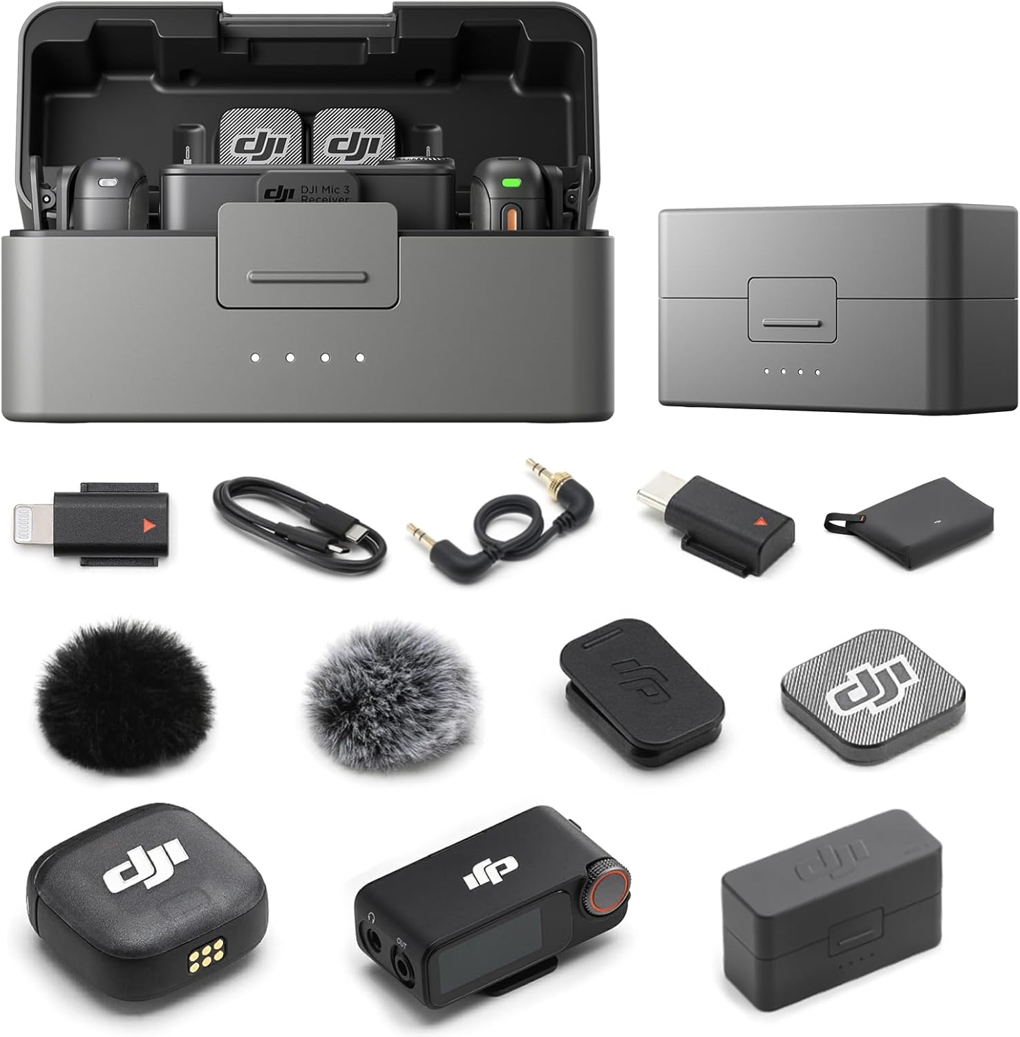 DJI Mic 3 Bundle (2 TX + 1 RX + Charging Case), Wireless Microphone for iPhone/Android/Camera, 32-bit Float Internal Recording, Dual Band Anti-Interference, 28h Use, Available for Lightning Device