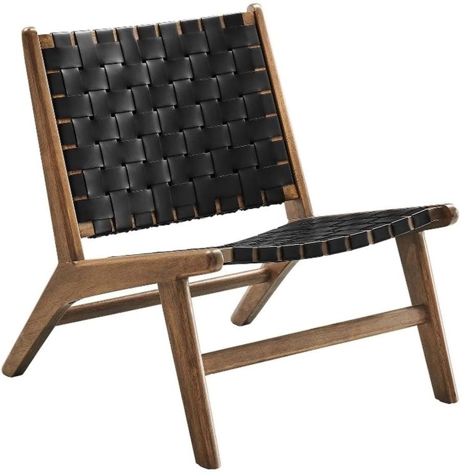 Modway Saoirse Faux Leather Wood Accent Lounge Chair in Walnut Black