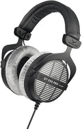 beyerdynamic DT 990 PRO, 250 Ohm, Open Back, Over Ear, Wired Headphones, 3m Coiled Cable, Black with Grey Velour Ear Pads