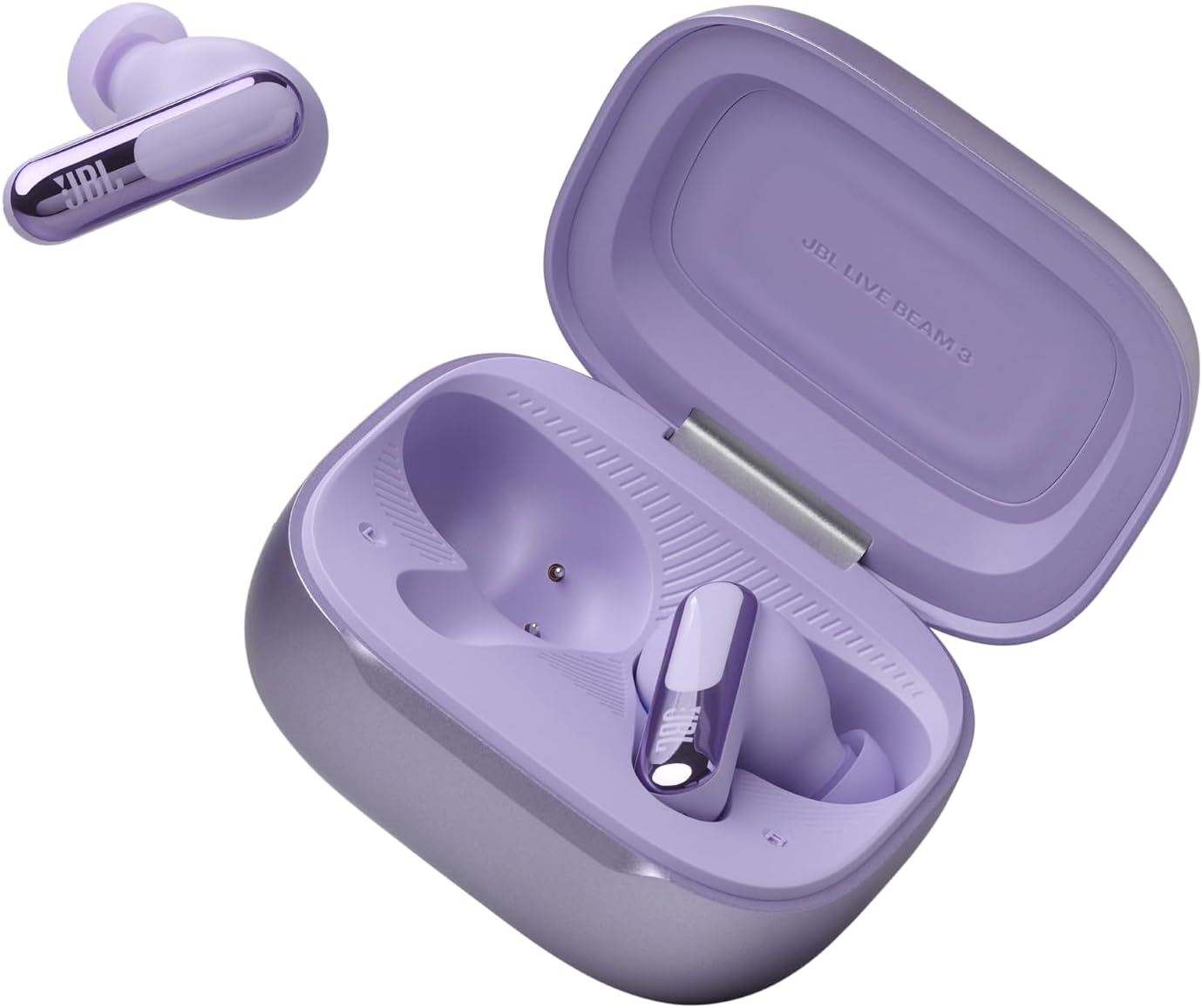 JBL Live Beam 3 - True wireless noise-cancelling stick-closed earbuds, 48Hrs total playback, Wireless Charging, 6 Mics for perfect calls, Multi-point connection, IP55 waterproof and dustproof (Purple)