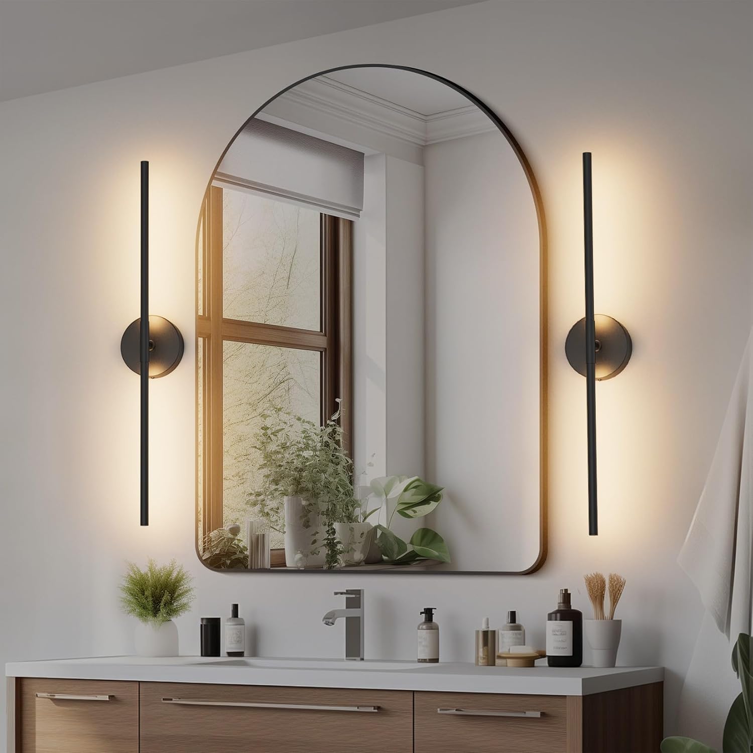 28In Black Wall Sconce Set of Two Hardwired 3000K LED Modern Wall Light Fixture 360° Rotatable for Living Room Hallway Bedroom(2 Pack)