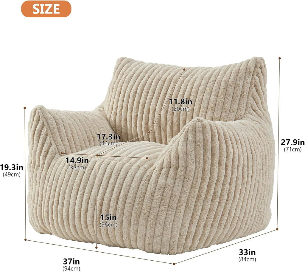Giant Bean Bag Chairs for Adults Teens with Filling Large Fluffy Bean Bag Chair with Armrests Plush Comfy BeanBag Couch Sofa Chair for Bedroom Living Room Reading
