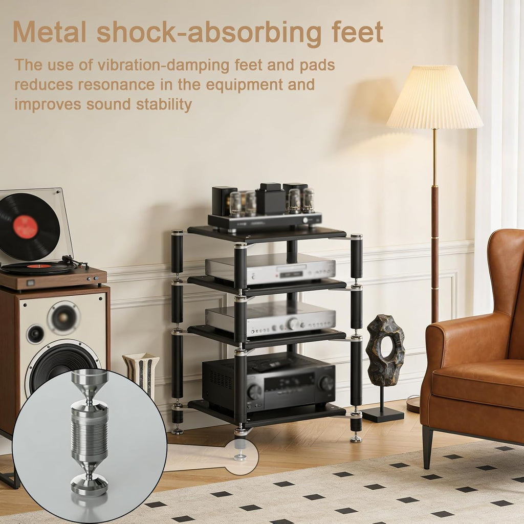 Heavy Duty AV Media Stand, AV Component Stand with Stainless Steel Bracket, Stereo Component Rack, Suitable for Living Rooms, Offices and Recording Studios (Black Walnut, 3-Tiers)