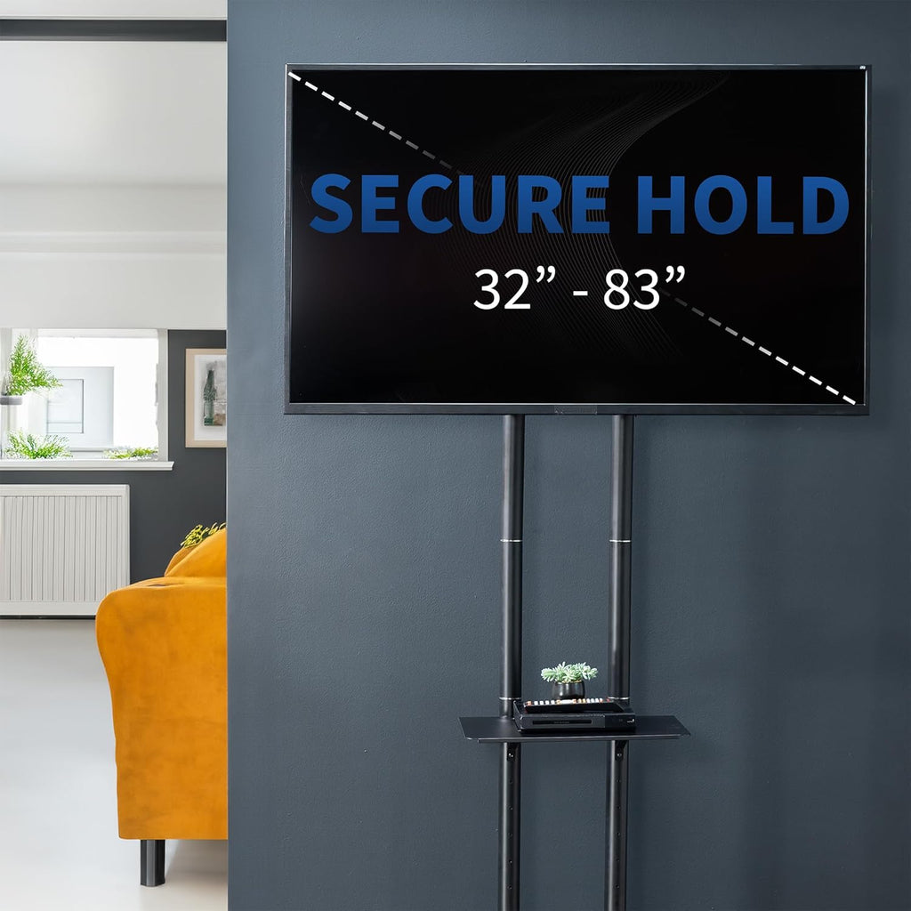VIVO Tall TV Cart for 32 to 83 inch Screens up to 110 lbs, LCD LED OLED 4K Smart Flat and Curved Panels, Rolling Stand with Laptop DVD Shelf, Locking Wheels, Max VESA 600x400, Black, STAND-TV13E