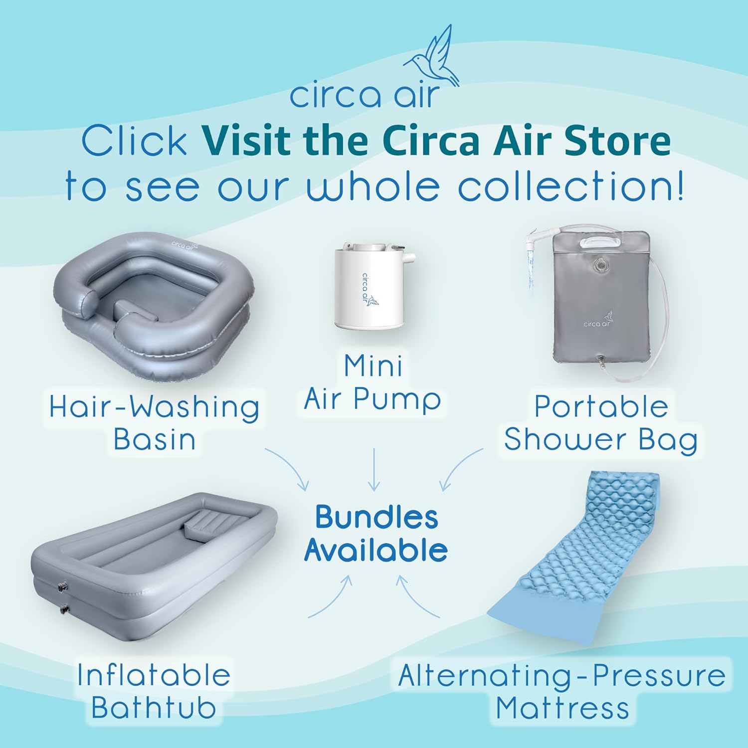 Circa Air Portable Bath Tubs Adults - Inflatable Bathtub with Bedside Shower Bag & Electric Pump, Full Body Washing in Bed, Bed Bath Supplies, Portable Shower Bed, Blow Up Tub, Hair Shampoo Basin