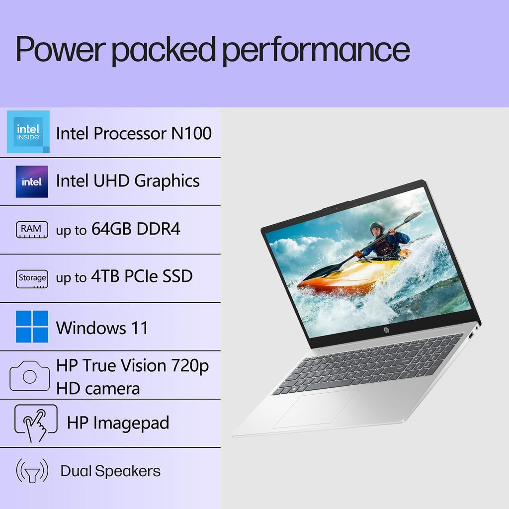 HP Pavilion 15.6" FHD Laptop Computer, 8GB DDR4 RAM, 256GB PCIe SSD, Intel N100 CPU, 2026 Edition, Portable Design, WiFi 6, Bluetooth, Webcam, Type-C, Office 365, Windows 11, Type C RJ45, Light Gray