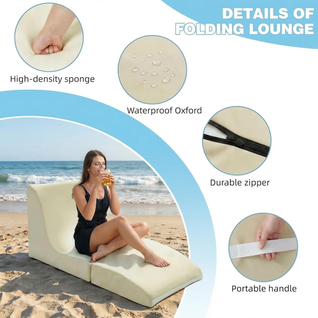 ZealWe Bean Bag Chair Set of 2 Outdoor Patio Lounge Chair with Back Support, Chaise Lounge Chair Waterproof Beach Bean Bag Couch for Adults, Memory Foam Filled for Poolside Balcony, Beige | water proof