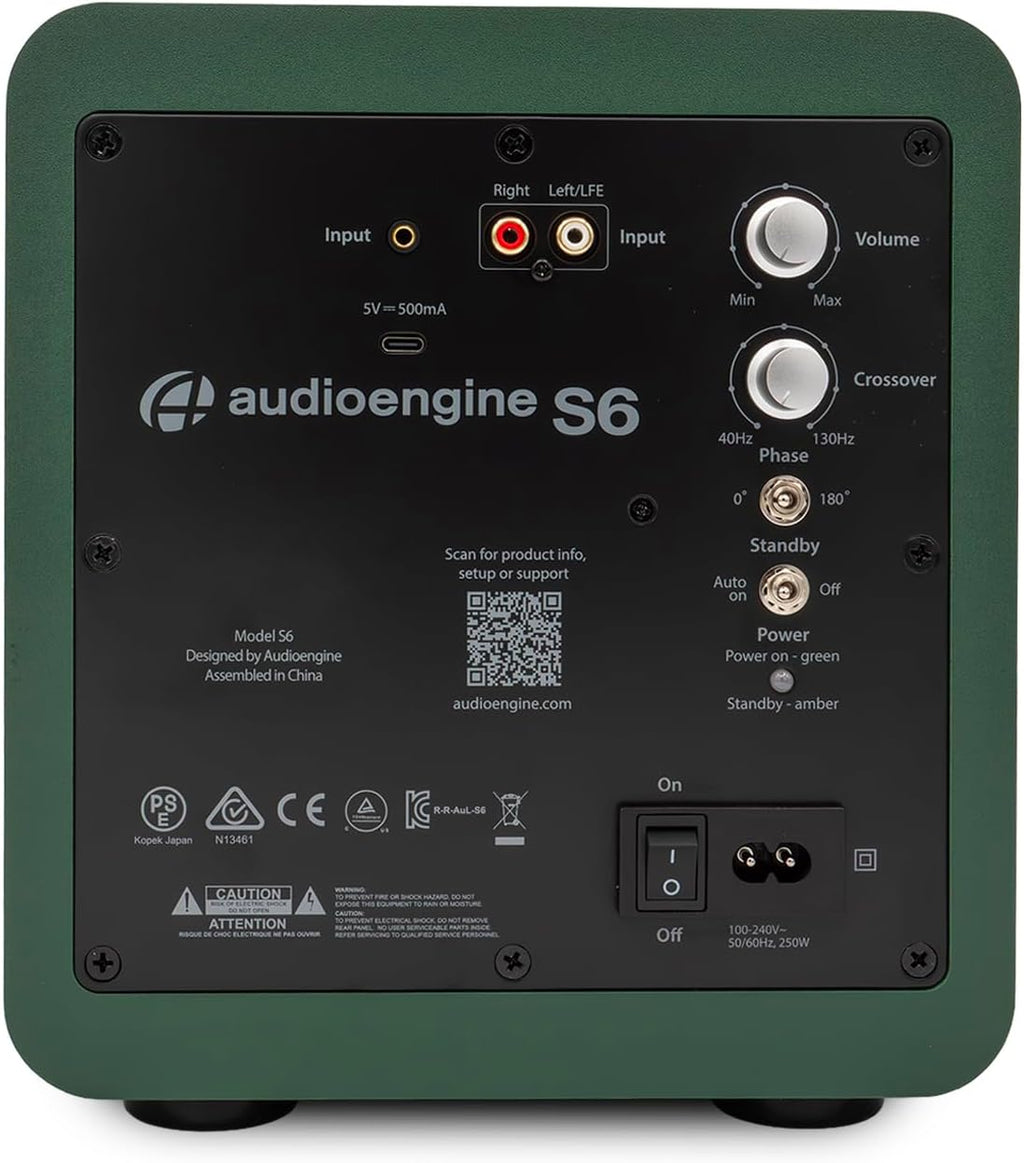 Audioengine S6 Powered Subwoofer - Mini 6 Inch 210 Watt Front-Firing TV Speaker for Music and Movie Lovers