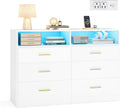 VASAGLE Custos Collection - Dresser for Bedroom, with LED Lights and Power Strip, Chest of Drawers, Modern, TV Stand for Living Room, 6 Drawers, 15.8 x 46.9 x 32 Inches, Cloud White ULTS316WB01S
