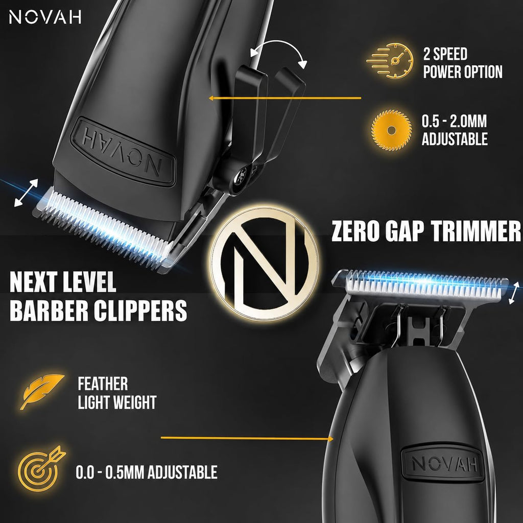 Novah® Professional Hair Clippers for Men, Professional Barber Clippers and Trimmer Set, Mens Cordless Hair Clipper for Barbers Haircut Kit Fade