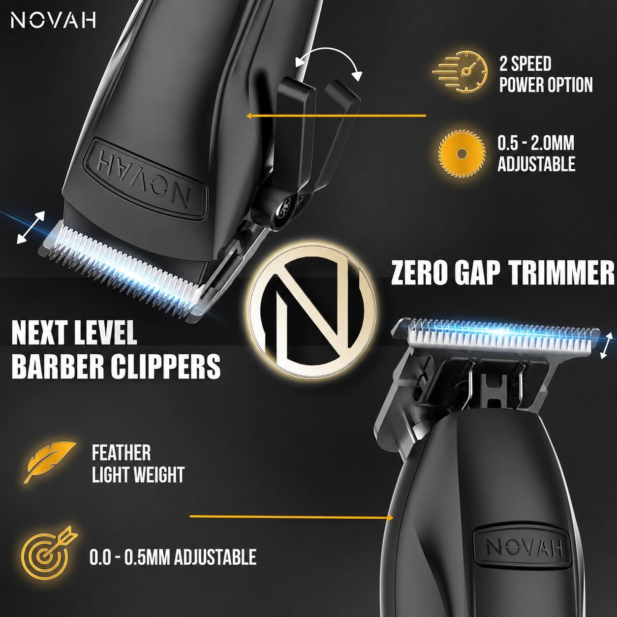 Novah® Professional Hair Clippers for Men, Professional Barber Clippers and Trimmer Set, Mens Cordless Hair Clipper for Barbers Haircut Kit Fade