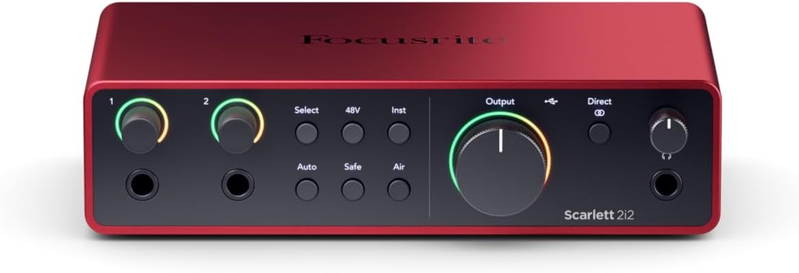 Focusrite Scarlett 2i2 4th Gen USB Audio Interface for Recording, Songwriting, Streaming and Podcasting — High-Fidelity, Studio Quality Recording, and All the Software You Need to Record