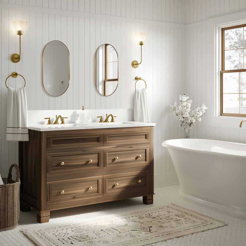 ANDY STAR Oval Bathroom Mirror, 20x33''Oval Gold Mirror Stainless Steel Metal Frame Mirror for Bathroom, Entryway, Living Room, Contemporary 1" Deep Set Design Wall Mount Hangs Vertical or Horizontal