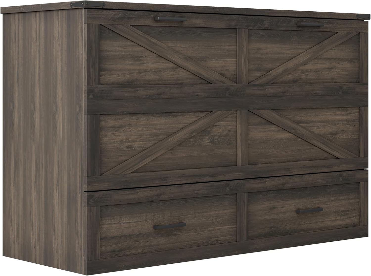 Bellemave Queen Murphy Bedframe, Cabinet Bed with Charging Station and Storage, Farmhouse Murphy Cabinet with Foldable Panel, Noisy Free, for Guest Bedroom, Living Room, Office, Rustic Gray
