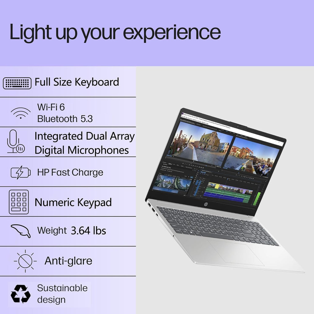 HP Pavilion 15.6" FHD Laptop Computer, 8GB DDR4 RAM, 256GB PCIe SSD, Intel N100 CPU, 2026 Edition, Portable Design, WiFi 6, Bluetooth, Webcam, Type-C, Office 365, Windows 11, Type C RJ45, Light Gray