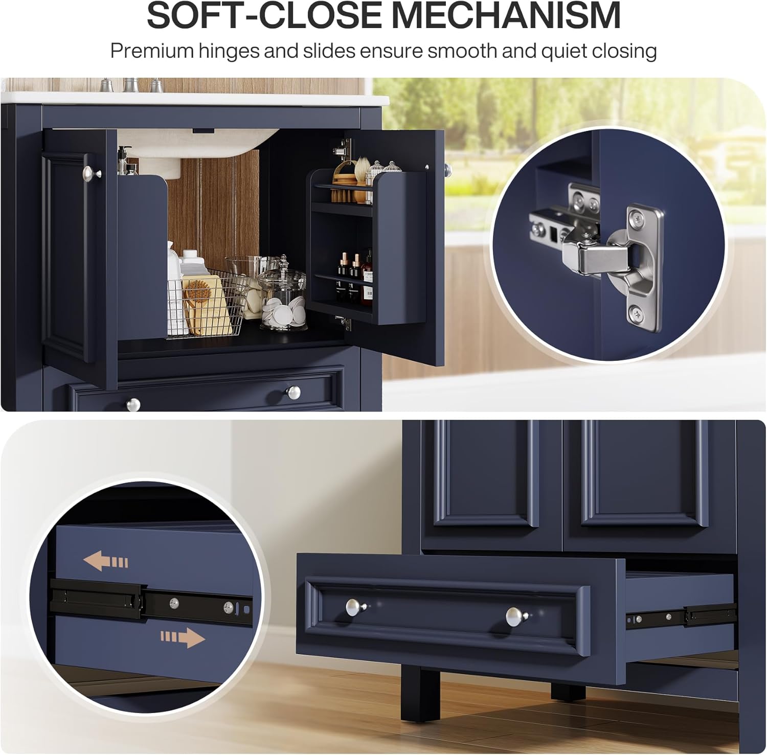 Tribesigns Modern Bathroom Vanity with Sink, Freestanding Bathroom Vanities Cabinet with Ceramic Basin Combo, Bathroom Sink Cabinet with 2 Doors and 1 Drawer, Solid Wooden Frame (Navy Blue, 30 INCH)