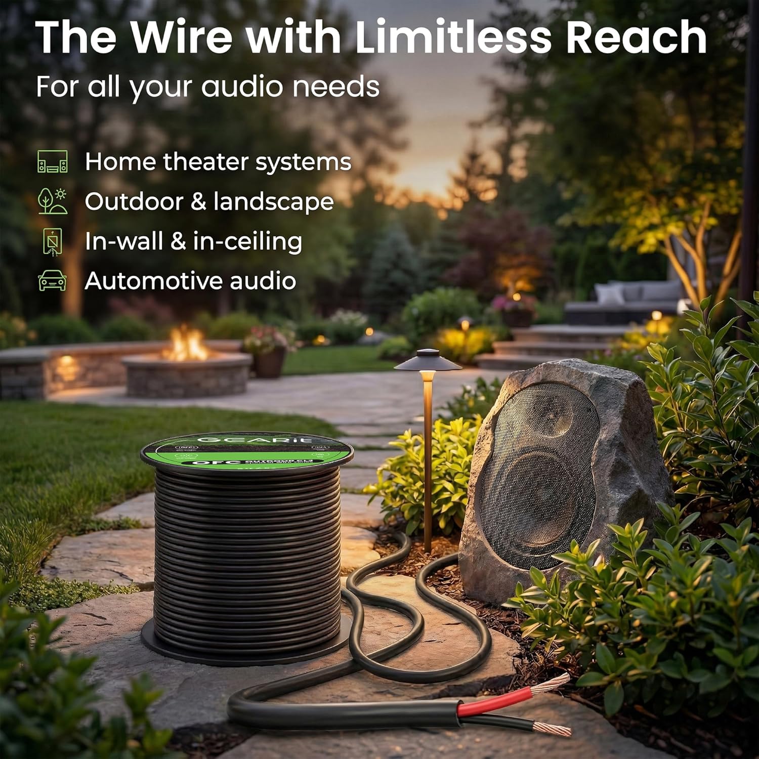 GEARit Speaker Wire 14 Gauge Black Wire 250 ft UL CL3 Rated, Copper Wire with Polarity Mark, Speaker Cable for in-Wall, Home, Car, Outdoor, Garden, Commercial Audio Systems, OFC (Black,2-Conductors)