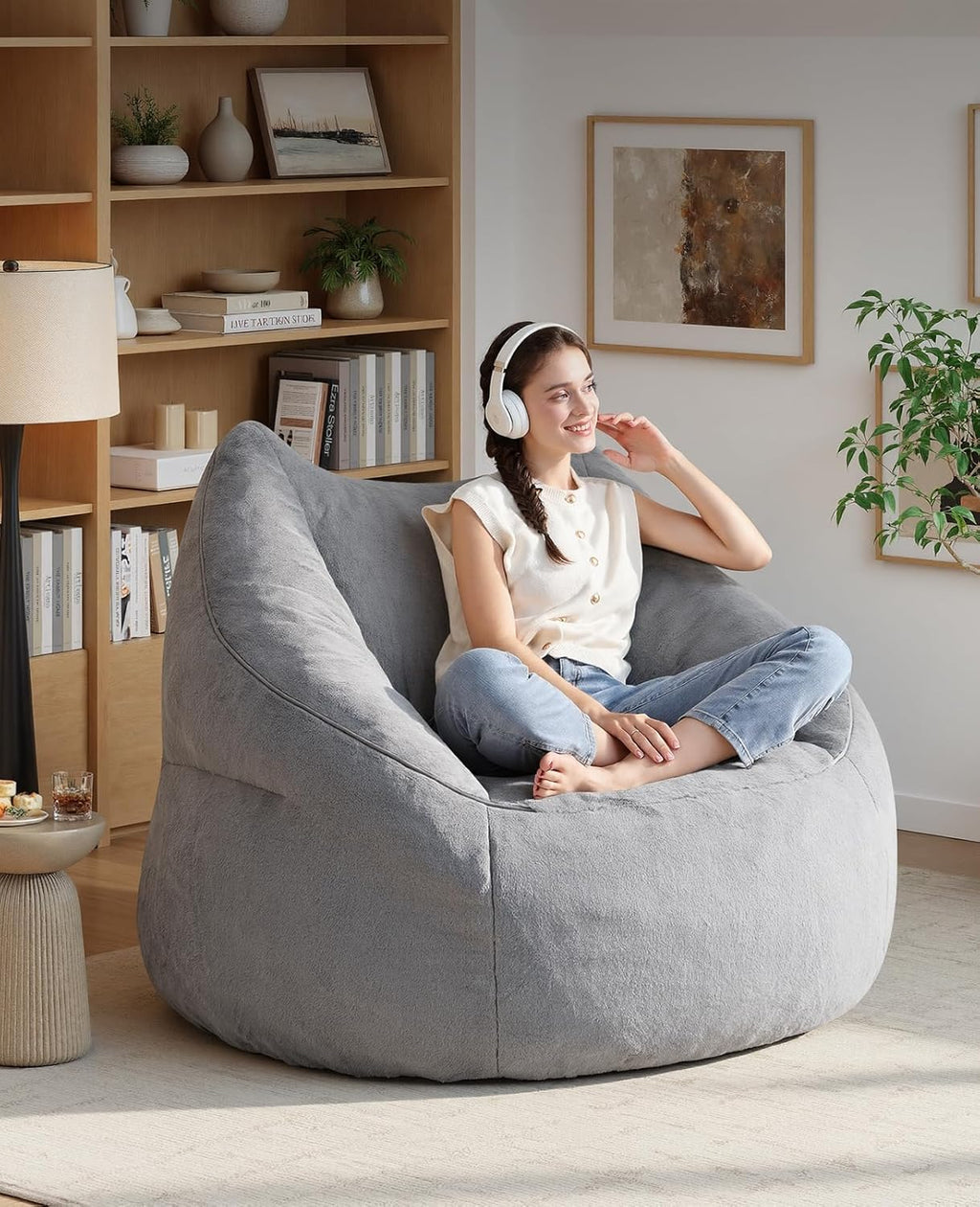 Relefree Cafy Bean Bag Chair for Adults,Oversized Reading Chair with Armrests,Memory Foam Filling Comfy Chair,Giant Cozy Adult Bean Bag Chair,Large Lazy Living Room Chair for Bedroom,Reading Nook