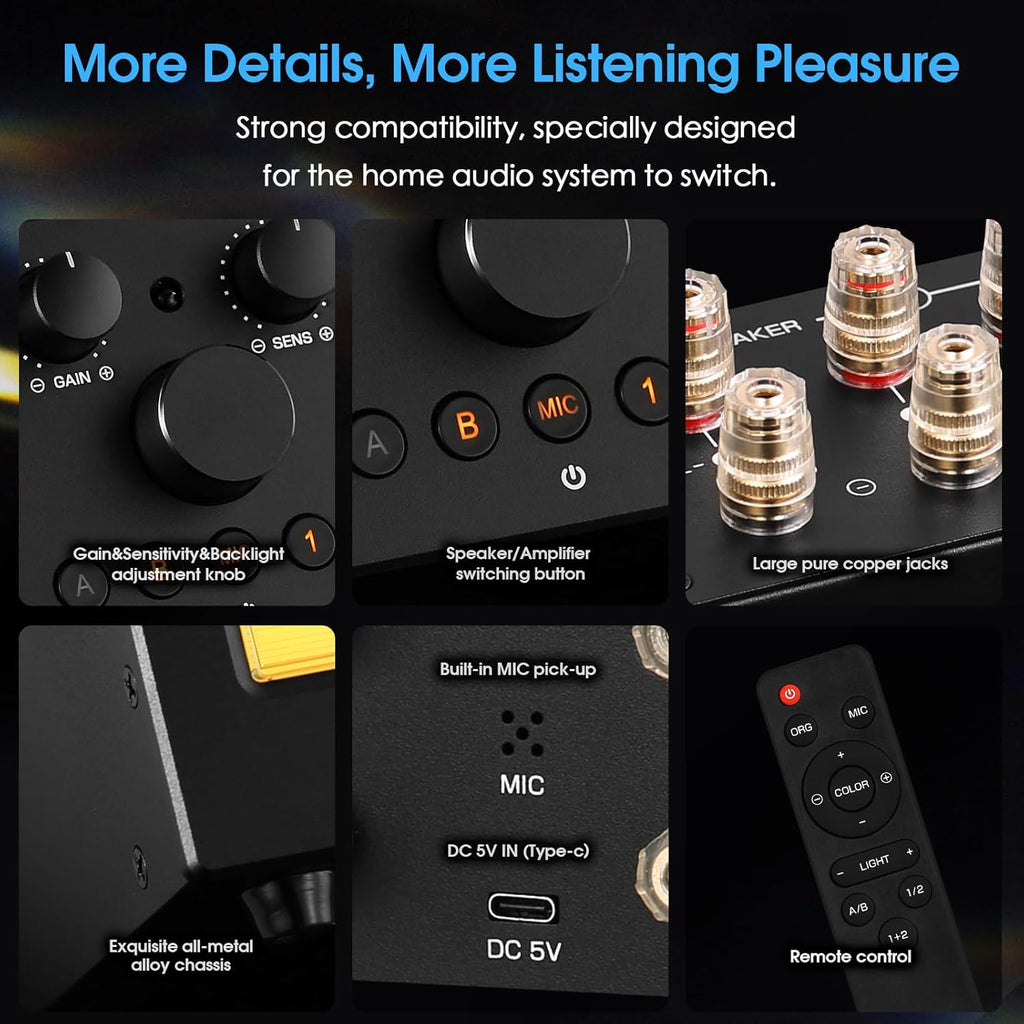 Douk Audio VU3 PRO Dual Analog VU Meter, 2-Way Amplifier Switch, Speaker Selector, Amp Audio Switcher Box 2-IN-2-OUT with DB Panel Display
