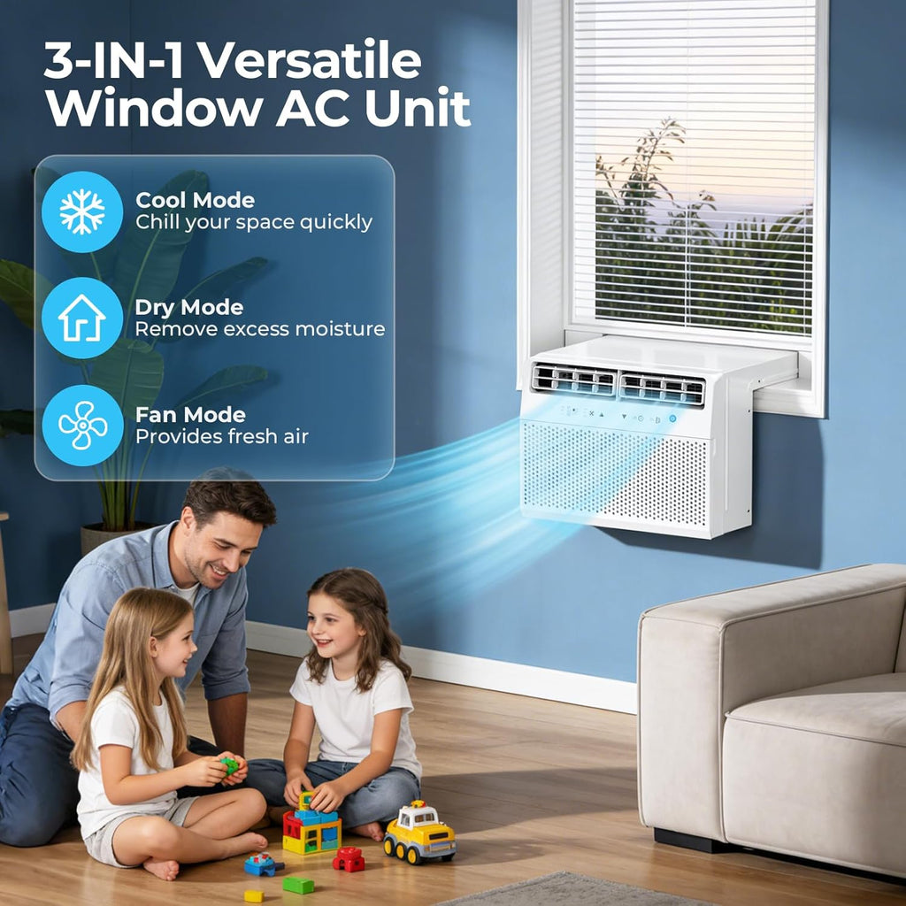12,000 BTU U-Shaped Window Air Conditioner, Window AC Unit with Dehumidifier, Cools Up to 550 Sq. Ft for Large Rooms, Saddle AC Unit with Full Window View, 4 Fan Speeds, 24H Timer, Sleep Mode