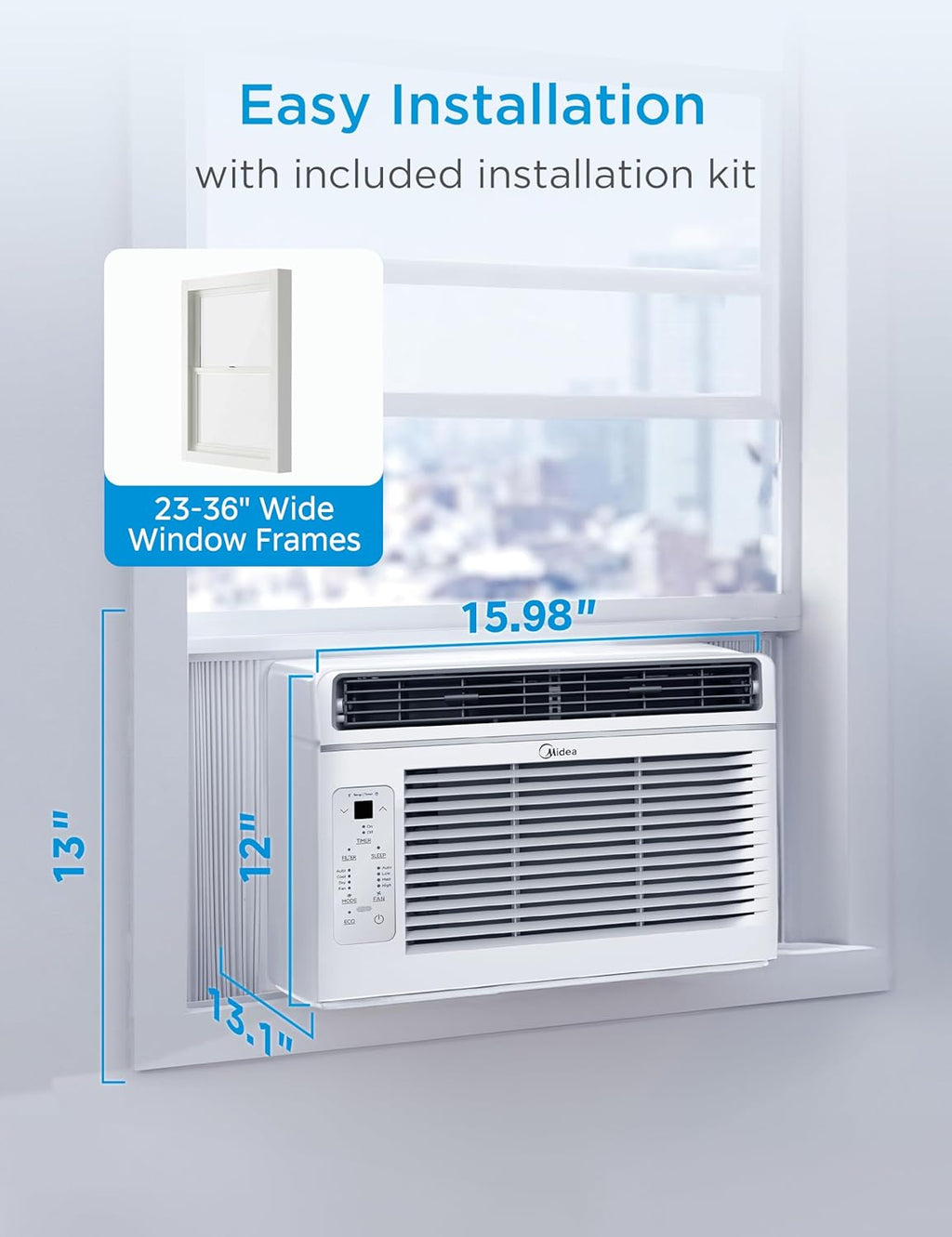 Midea 6,000 BTU Window Air Conditioner, 3-in-1 Cool/Fan/Dehumidifier Window AC Unit, Easycool Air Conditioner with Remote Control, Cools up to 250 Sq. Ft., Fits bedroom, study, office