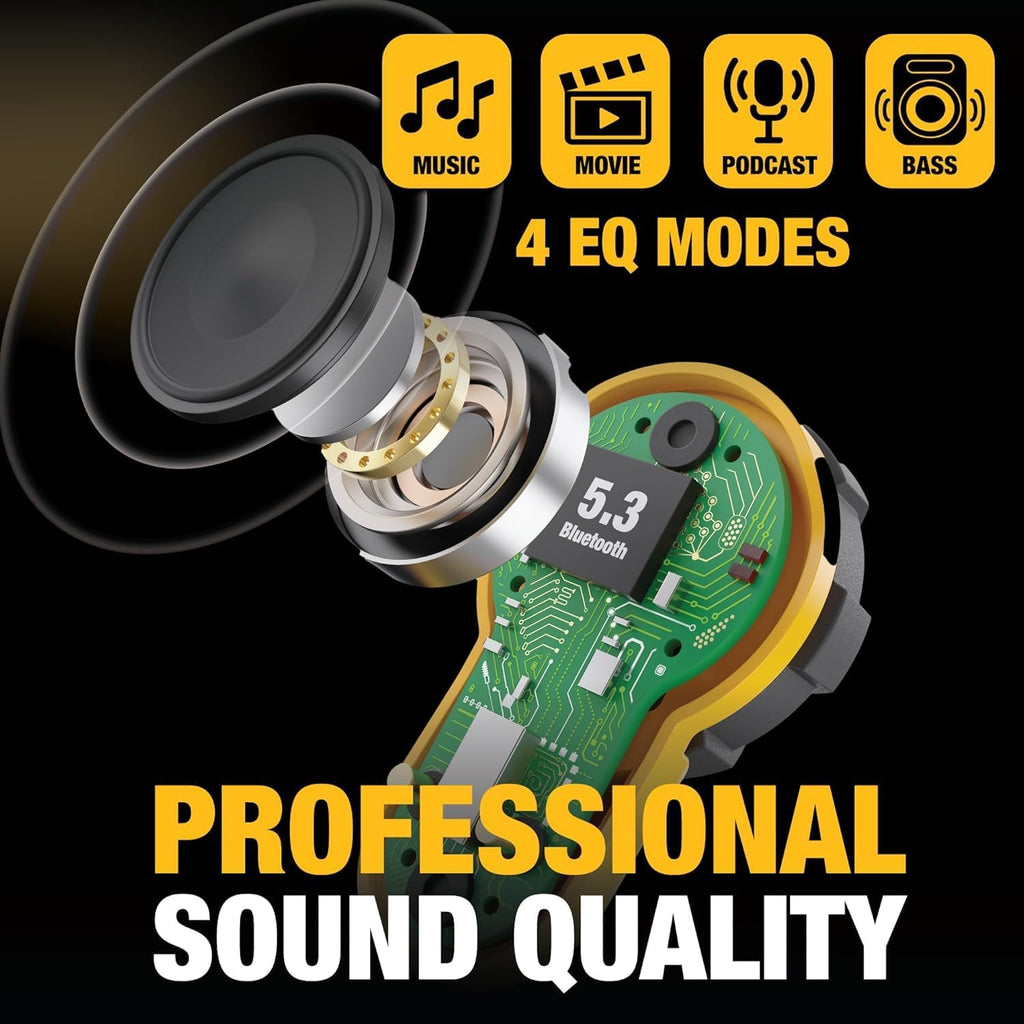 DEWALT Jobsite Pro X2 True Wireless Work Earbuds — ANC Active Noise Cancelling, Glove-Friendly Dial Control, 40+ Hour Runtime, IP54 Water Resistant, 4 EQ Modes, Bluetooth