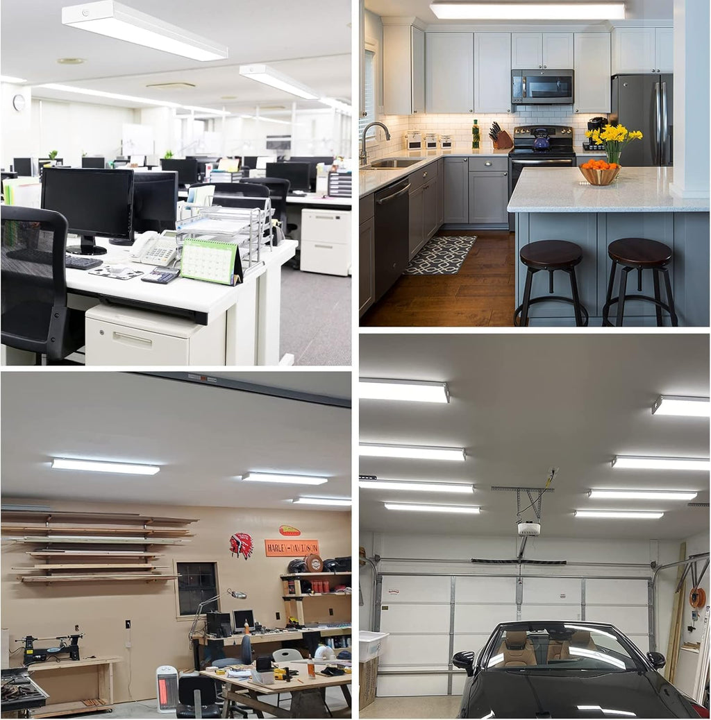4 Pack 4FT LED Wraparound Light with 3 Wattages/3 Lumens/3 CCT Selectable, 55W/65W/75W, 5500lm/6500lm/7500lm, 3000K/4000K/5000K, 4 Foot LED Wrap Light Fixture, Flush Mount Office Ceiling Light, ETL