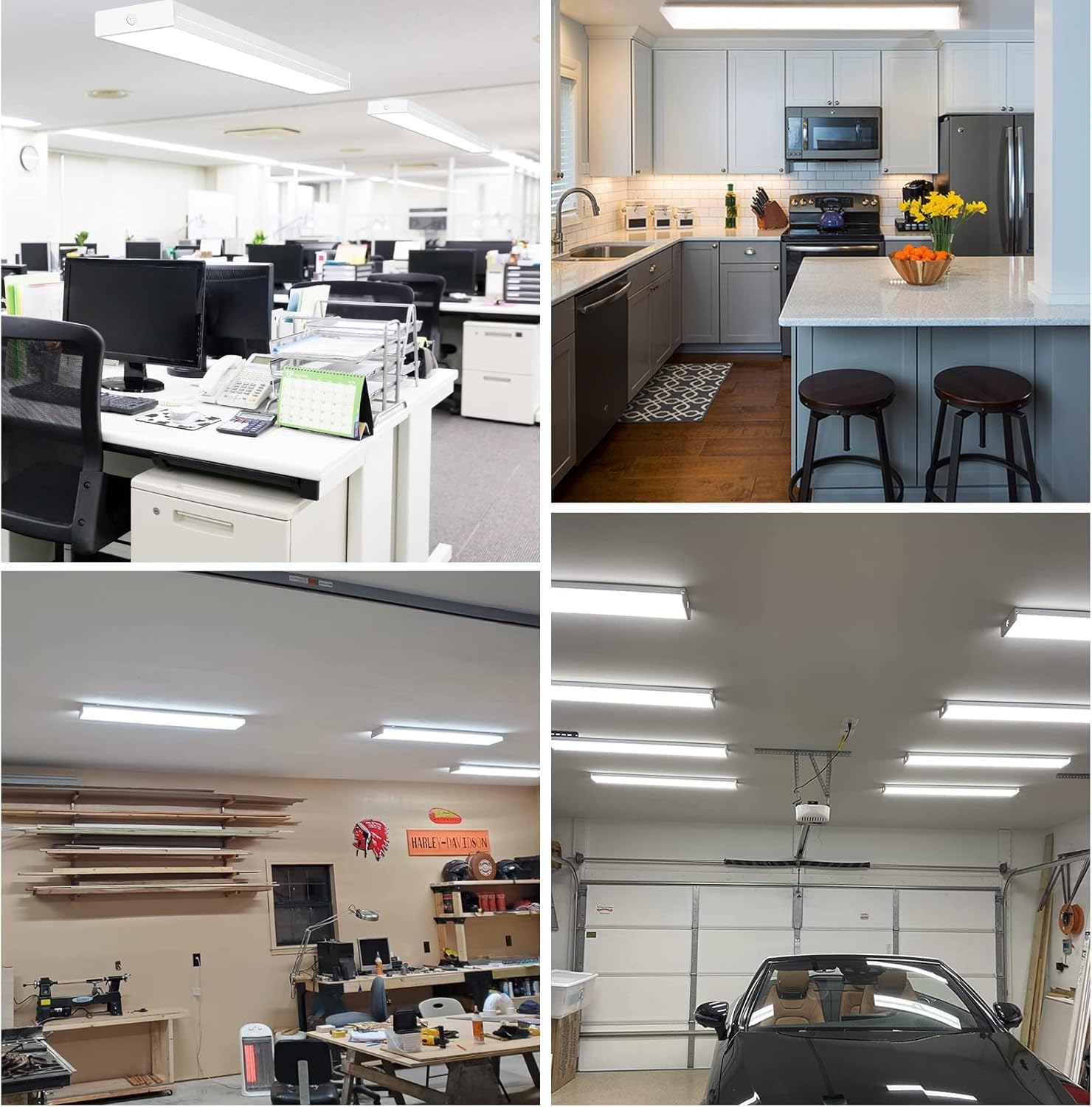 4 Pack 4FT LED Wraparound Light with 3 Wattages/3 Lumens/3 CCT Selectable, 55W/65W/75W, 5500lm/6500lm/7500lm, 3000K/4000K/5000K, 4 Foot LED Wrap Light Fixture, Flush Mount Office Ceiling Light, ETL