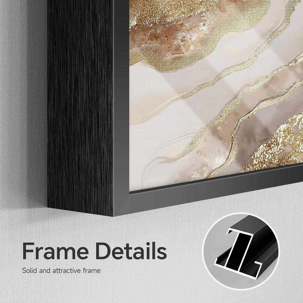 Framed Abstract Brown Gold Wall Art for Living Room, 2 Piece Large Modern Luxury Artwork for Walls, Contemporary Bright Style Picture Prints Paintings for Bedroom Dining Room Office 24x36 Inch