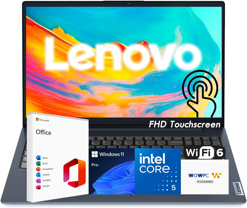Lenovo IdeaPad Business Laptop, 15.6" FHD Touchscreen Display, Intel 13th 10-Core i5 CPU (Up to 4.6 GHz), 16GB RAM, 1TB SSD, Copilot AI Ready, Wi-Fi 6, Windows 11 Pro with Microsoft Office, WOWPC USB