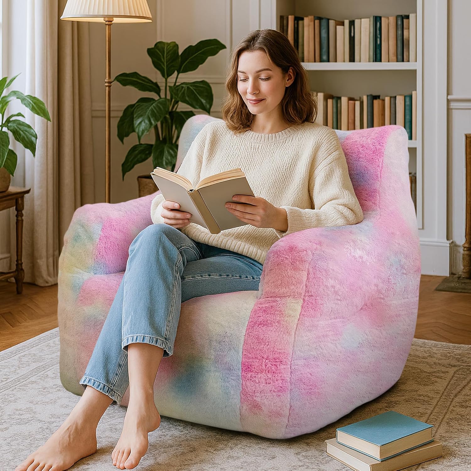 Recaceik Bean Bag Chairs, Giant Bean Bag Chair for Bedroom, Living Room (Rainbow)