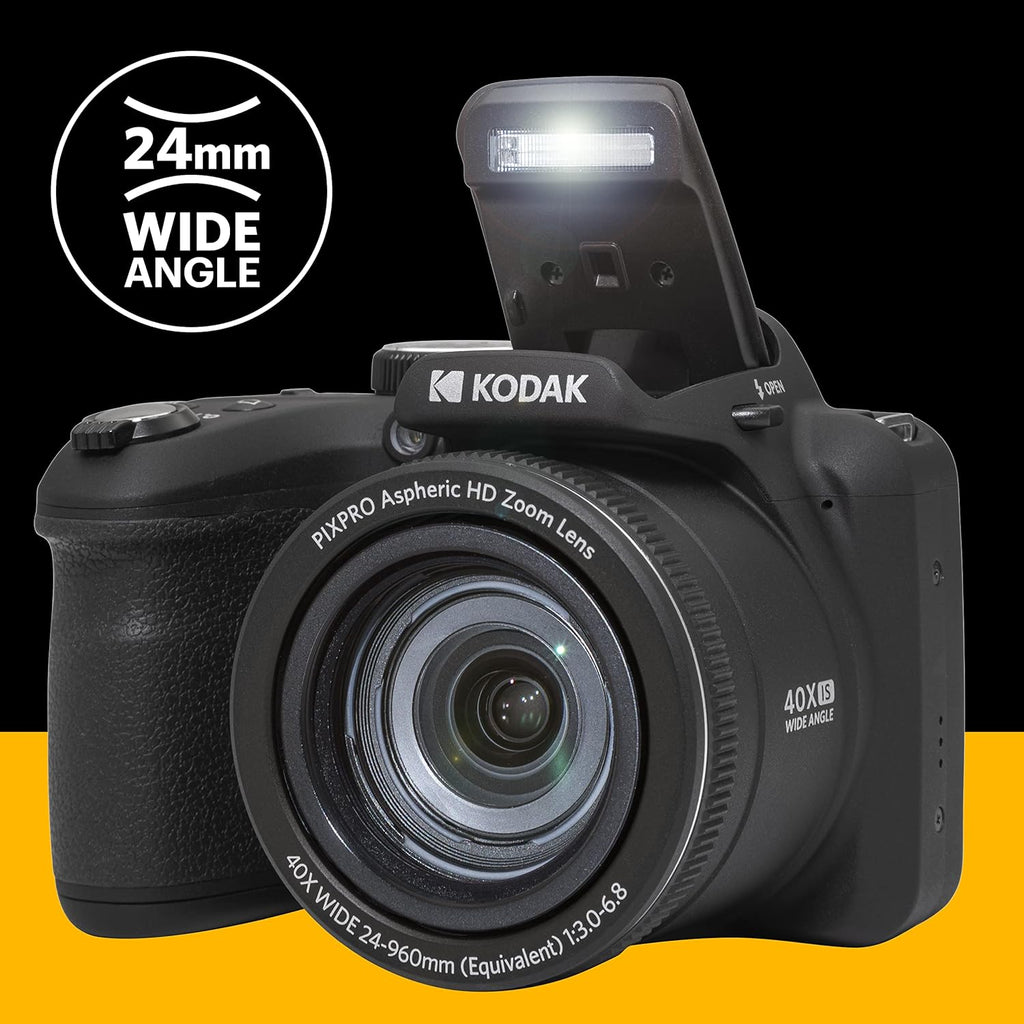 Kodak PIXPRO AZ405 Digital Camera, 40x Optical Zoom Bridge with 20MP Sensor, AA Batteries, OIS, 1080p Full HD Video, Black